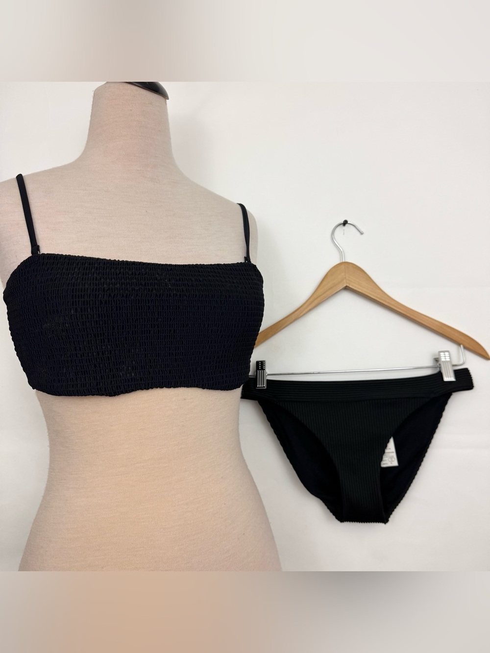Hollister Ribbed Lace-Up Back Bikini Set Black